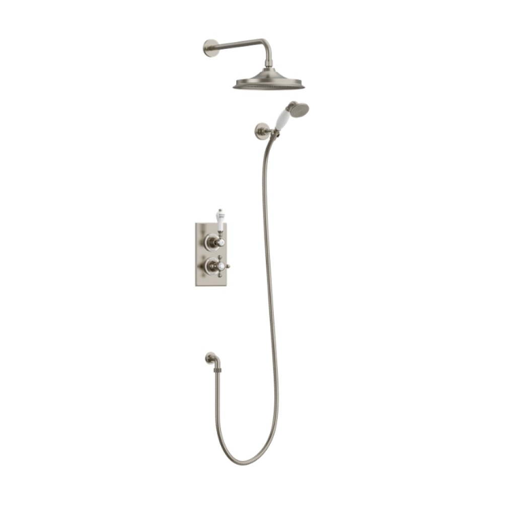 Product Cut out image of the Burlington Trent Brushed Nickel Concealed Thermostatic Shower & Handset